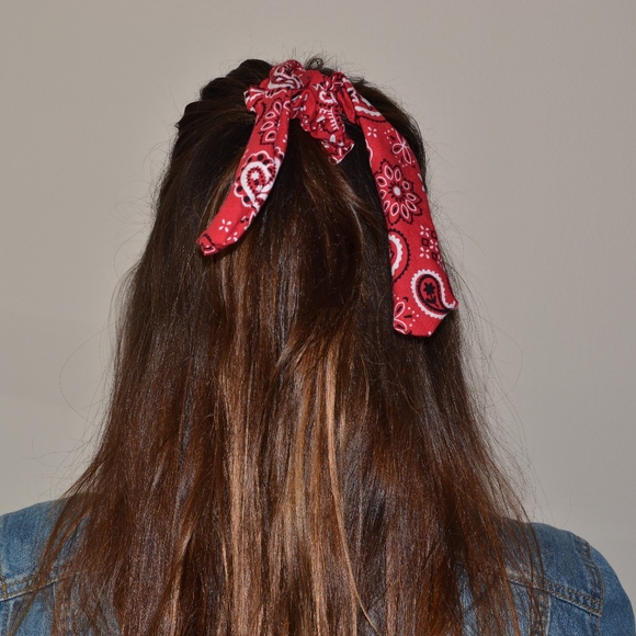 RED BANDANA BOW SCRUNCHIE! - Picture 3 of 5